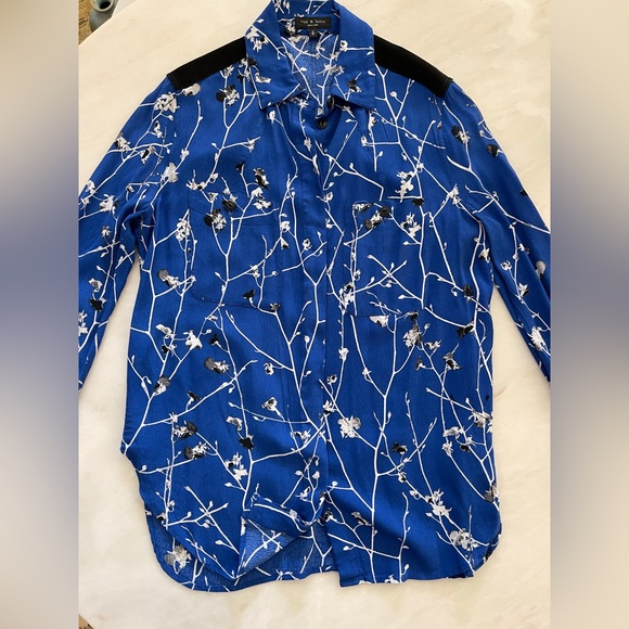 Rag & Bone THERESE BLOUSE White Floral Blossom Print Blouse spread collar Small - Picture 5 of 8